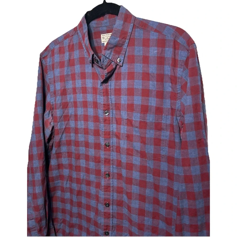 J. Crew Button Up Quality Woven 100%‎ Cotton Shirt Blue Burgundy Sz Medium